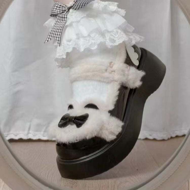 Sweet and Cute Winter Velvet Snow Boots Round Head Platform Lolita Bow Women's Shoes