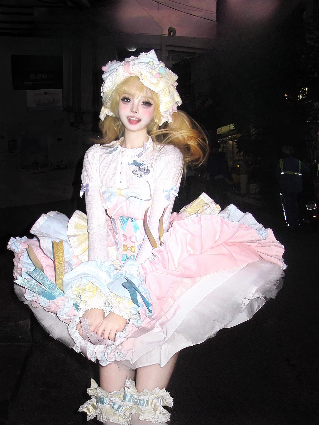 Hime Lolita Sweet and Elegant Pink Blue Short Cake Dress