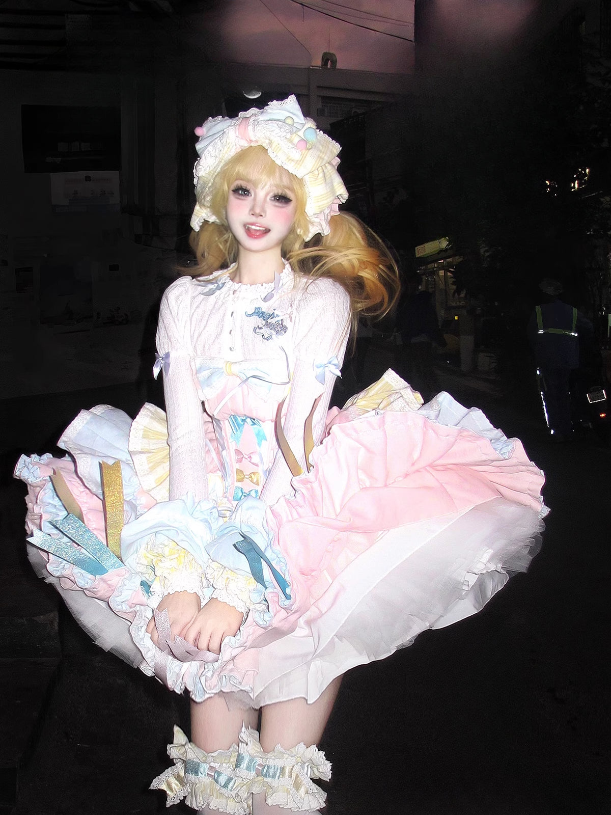 Hime Lolita Sweet and Elegant Pink Blue Short Cake Dress
