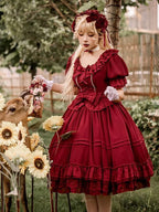 Sweet and Elegant Ruffled Lace Lolita Dress Short Sleeved Plus Size Long Dress