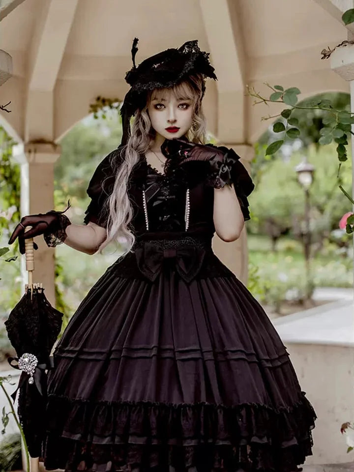 Sweet and Elegant Ruffled Lace Lolita Dress Short Sleeved Plus Size Long Dress