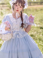 Sweet and Elegant Ruffled Lace Lolita Dress Short Sleeved Plus Size Long Dress