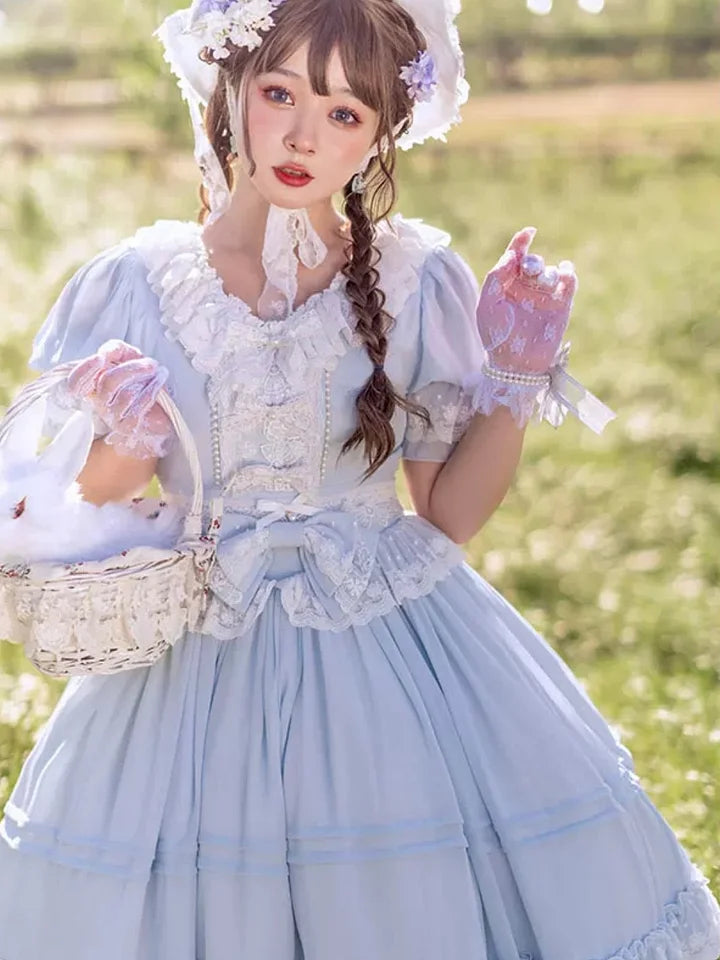 Sweet and Elegant Ruffled Lace Lolita Dress Short Sleeved Plus Size Long Dress