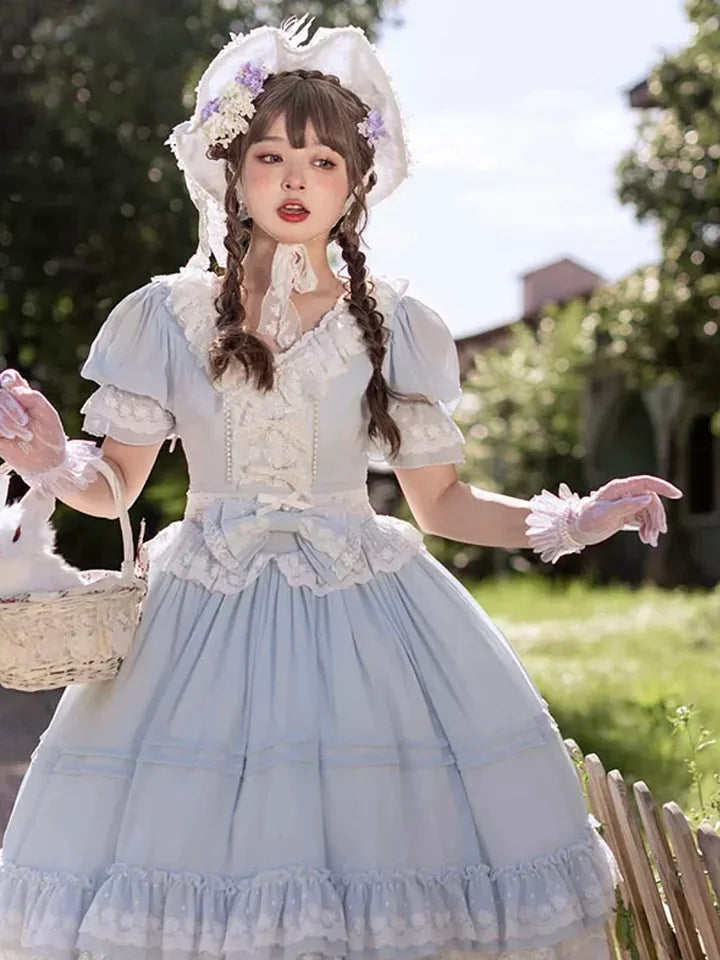 Sweet and Elegant Ruffled Lace Lolita Dress Short Sleeved Plus Size Long Dress