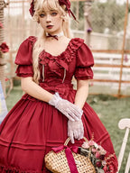 Sweet and Elegant Ruffled Lace Lolita Dress Short Sleeved Plus Size Long Dress