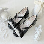 Sweet Lolita Black Brown Bow Accented Sweet Lolita Mary Janes Medium Heel Big Head Doll Round Head 5cm