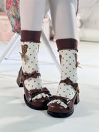 Sweet Lolita Black Brown Bow Accented Sweet Lolita Mary Janes Medium Heel Big Head Doll Round Head 5cm