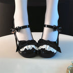Sweet Lolita Black Brown Bow Accented Sweet Lolita Mary Janes Medium Heel Big Head Doll Round Head 5cm