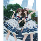 Sweet Lolita Navy Blue And White New Lolita Princess Teddy Bear Dress Original Dress With Bow