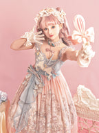 Sweet Lolita Pastel Pink Blue Sweet Lolita Dress with Unicorn Embroidery Ruffles Bow Details One Piece Dress Birthday Party