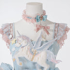 Sweet Lolita Pastel Pink Blue Sweet Lolita Dress with Unicorn Embroidery Ruffles Bow Details One Piece Dress Birthday Party