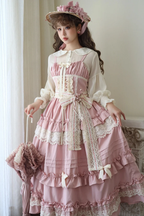 Sweet Lolita Red Pink Lace Elegant Lolita Ruffled Hem JSK Dress Casual Coord Daily Outfit