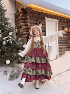 Sweet Lolita Japanese Retro Red Plaid Skirt Fall Winter Cake Skirt for Christmas
