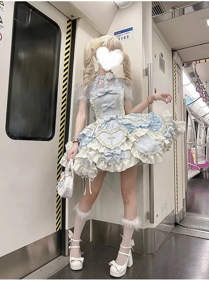 Sweetheart Baby Blue Cute Lolita Dress Ruffle Pink Princess Dress Birthday