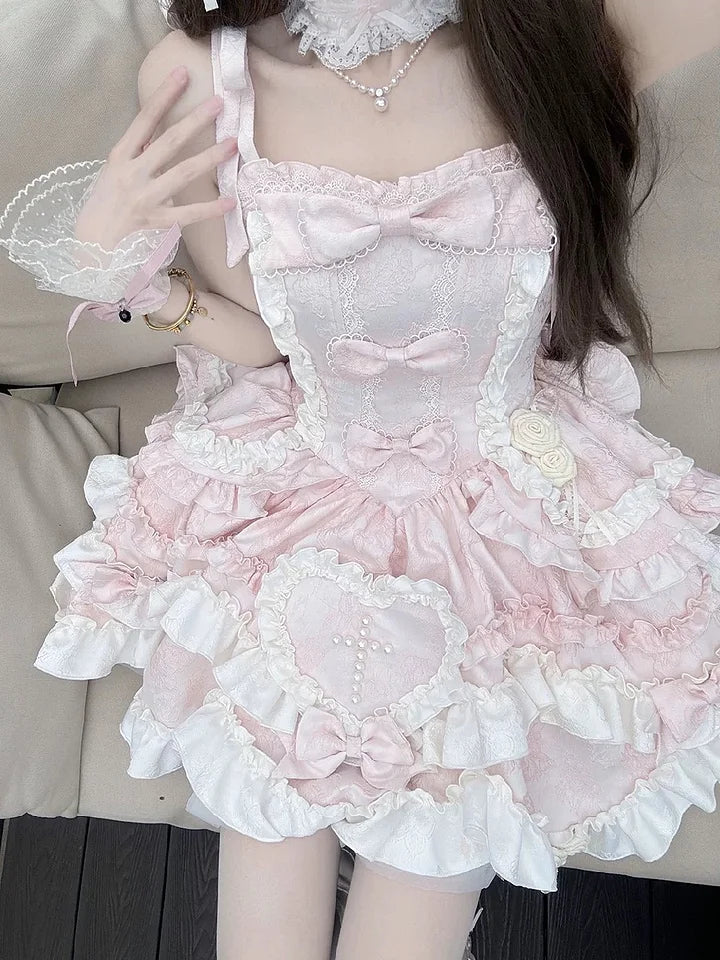 Sweetheart Baby Blue Cute Lolita Dress Ruffle Pink Princess Dress Birthday