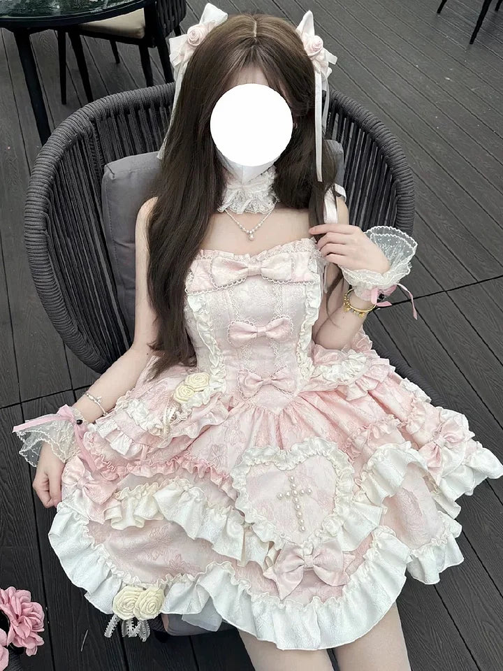 Sweetheart Baby Blue Cute Lolita Dress Ruffle Pink Princess Dress Birthday