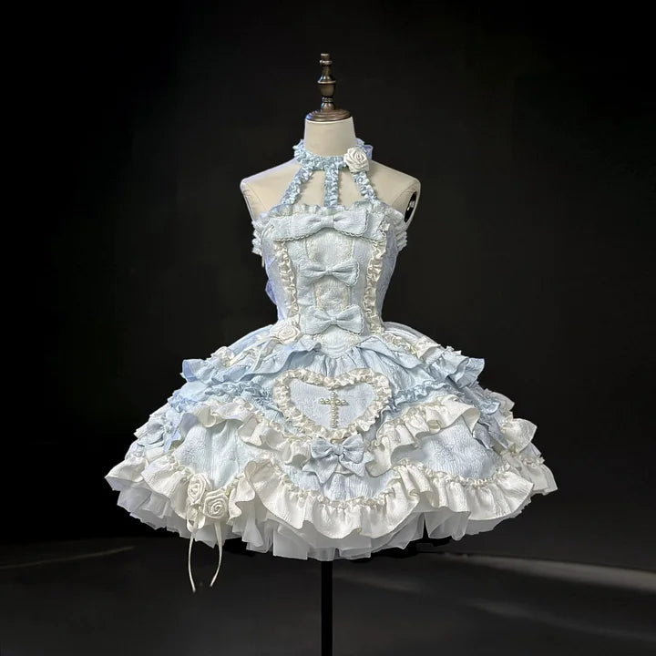 Sweetheart Baby Blue Cute Lolita Dress Ruffle Pink Princess Dress Birthday