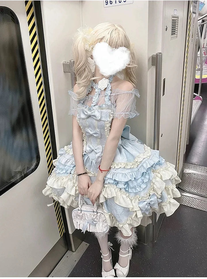 Sweetheart Baby Blue Cute Lolita Dress Ruffle Pink Princess Dress Birthday