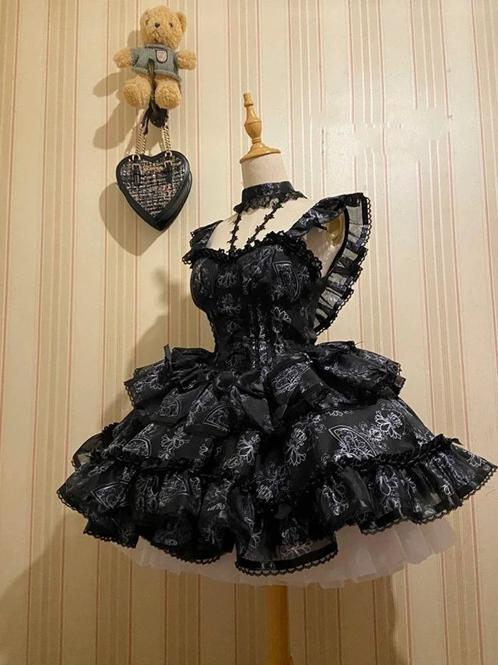 Sweetheart Ballet Lolita Dress Bow Lace Ruffles Vintage Kawaii Dress Doll Lolita Outfit JSK Cake Dress