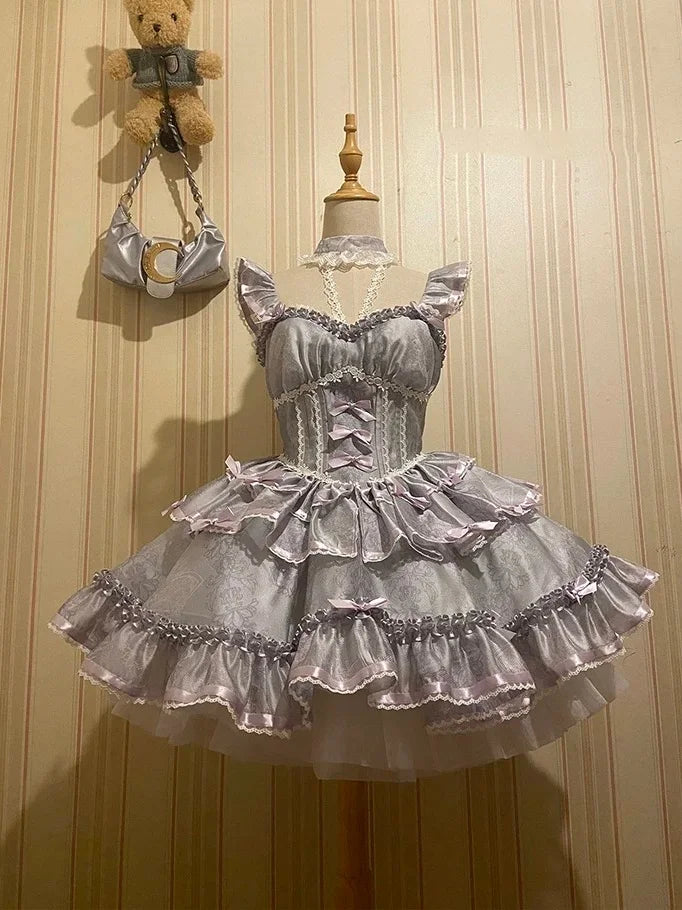 Sweetheart Ballet Lolita Dress Bow Lace Ruffles Vintage Kawaii Dress Doll Lolita Outfit JSK Cake Dress