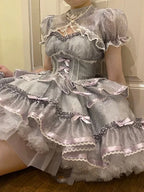 Sweetheart Ballet Lolita Dress Bow Lace Ruffles Vintage Kawaii Dress Doll Lolita Outfit JSK Cake Dress