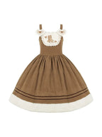 Sweetheart Bear Corduroy Embroider Lolita Winter Dress JSK Brown Slip Dress for Gilrs
