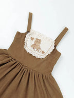 Sweetheart Bear Corduroy Embroider Lolita Winter Dress JSK Brown Slip Dress for Gilrs