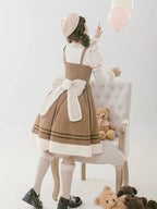 Sweetheart Bear Corduroy Embroider Lolita Winter Dress JSK Brown Slip Dress for Gilrs