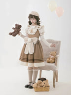 Sweetheart Bear Corduroy Embroider Lolita Winter Dress JSK Brown Slip Dress for Gilrs