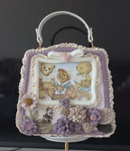 Lolita Bag Sweetheart Bear Print Flower Winter Plush Tea Party Frame Lace