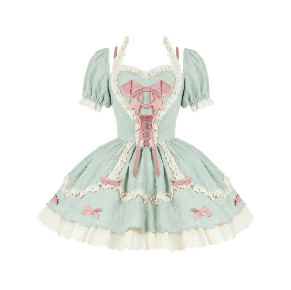 Sweetheart Bow Lolita Dress Short Sleeve Lace Cute Princess Dress