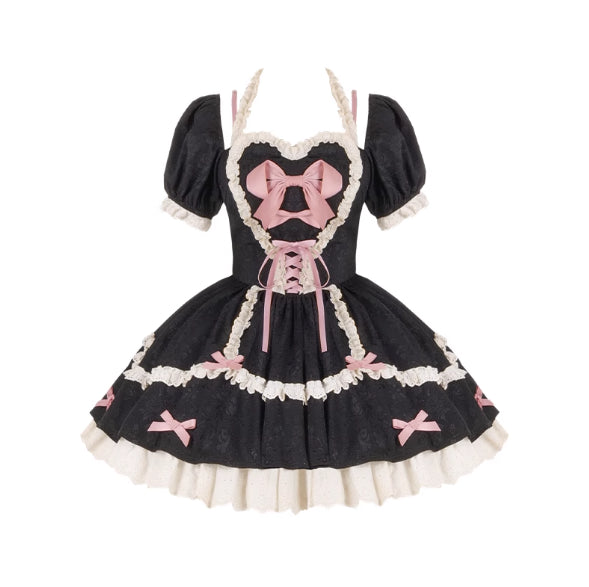 Sweetheart Bow Lolita Dress Short Sleeve Lace Cute Princess Dress