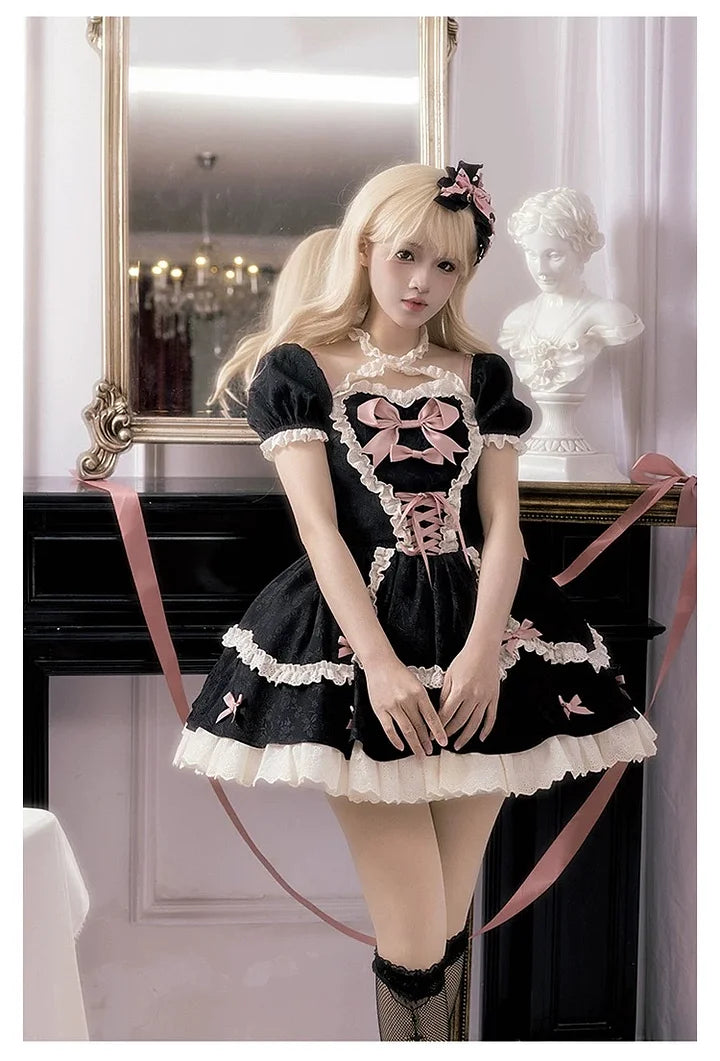Sweetheart Bow Lolita Dress Short Sleeve Lace Cute Princess Dress