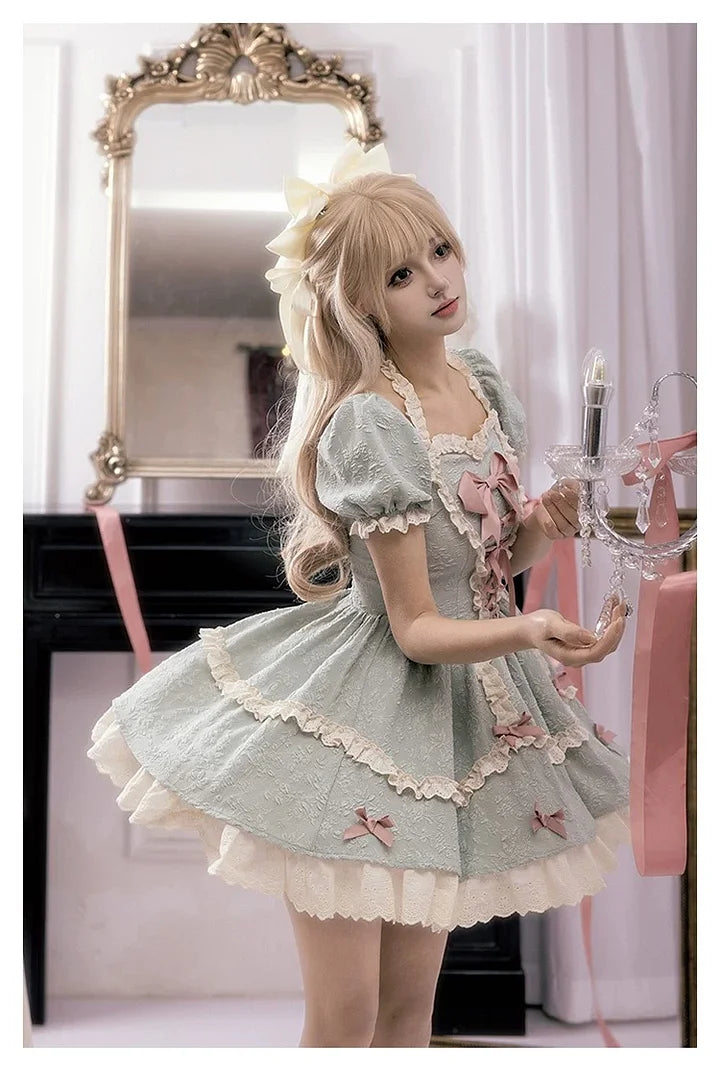 Sweetheart Bow Lolita Dress Short Sleeve Lace Cute Princess Dress