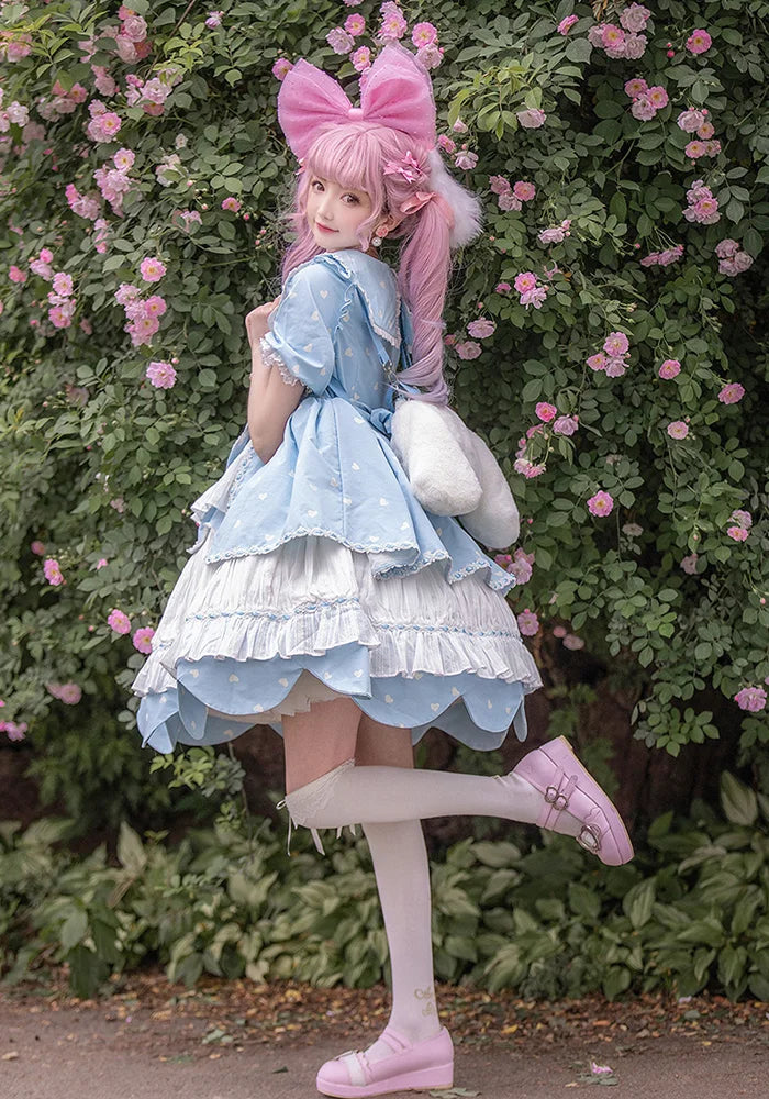 Sweetheart Lolita Dress Polka Dot Cute Short Sleeve Dress
