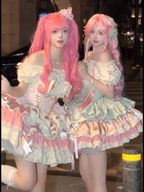 Hime Lolita Sweetheart Pink Blue Multi Layer Lace Cake Dress