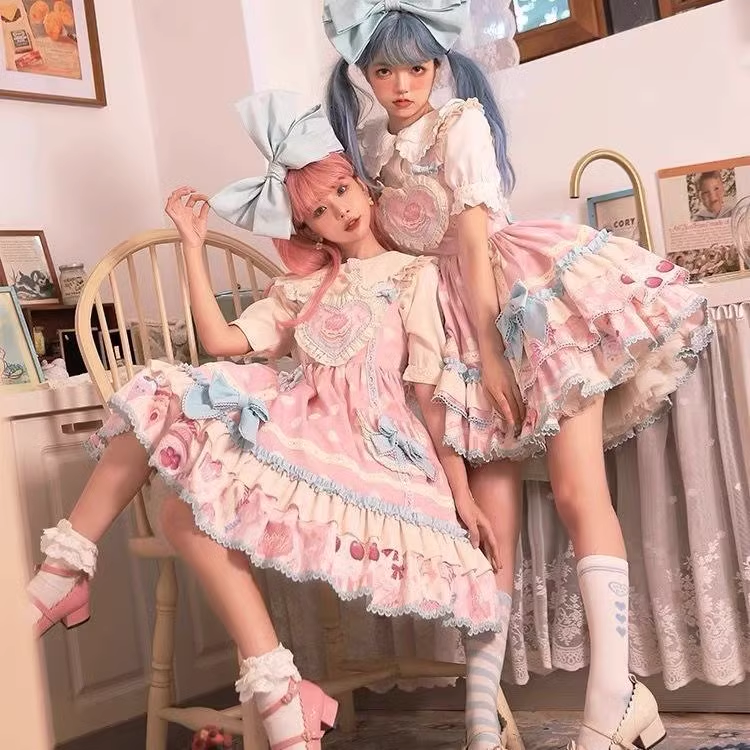 Sweet Lolita Sweetheart Pink and Blue JSK Princess Cake Cute Dress