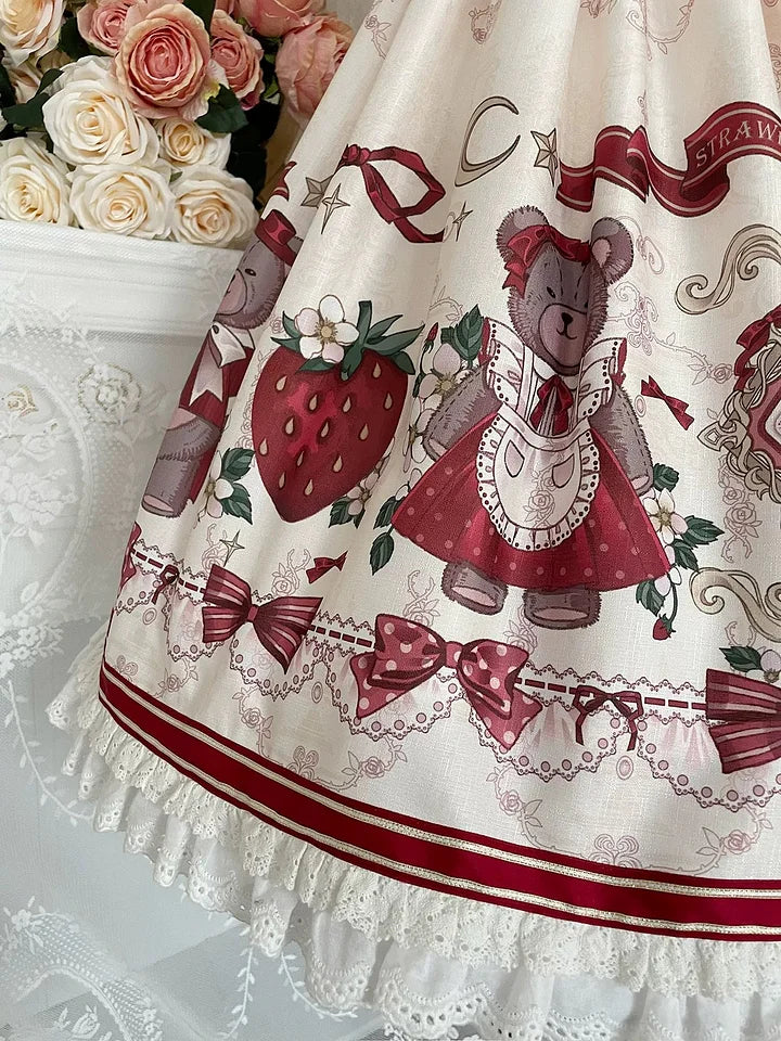 Sweetslolita Strawberry Bear Lolita Outfit Christmas Dress White Coat JSK