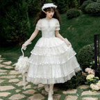Hime Lolita Tea Party Fashion Classic White Dress Wedding Gold Mesh Embroidery