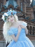 Tea Party Fashion Hime Lolita Flower Wedding Blue Shoulder Princess Tutu Dress Bar Mitzvah Birthday Party Dress Lolita Voyage