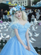 Tea Party Fashion Hime Lolita Flower Wedding Blue Shoulder Princess Tutu Dress Bar Mitzvah Birthday Party Dress Lolita Voyage