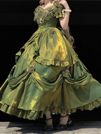 Tea Party Fashion Hime Lolita Fairy Long Elegant Bar Mitzvah Flower Fluffy Princess Green Prom Dress