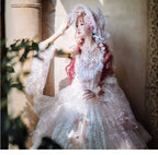 Tea Party Fashion Hime Lolita Pink Blue Gorgeous Floral Party Lolita Long Lace Layered JSK