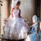 Tea Party Fashion Hime Lolita Pink Blue Gorgeous Floral Party Lolita Long Lace Layered JSK