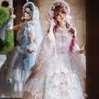 Tea Party Fashion Hime Lolita Pink Blue Gorgeous Floral Party Lolita Long Lace Layered JSK