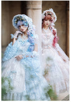 Tea Party Fashion Hime Lolita Pink Blue Gorgeous Floral Party Lolita Long Lace Layered JSK