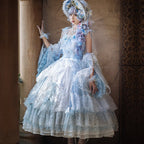 Tea Party Fashion Hime Lolita Pink Blue Gorgeous Floral Party Lolita Long Lace Layered JSK