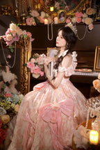 Hime Lolita Tea Party Fashion Pink Floral Gorgeous Princess Dress Birthday Party Graduation Ceremony