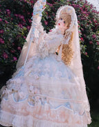 Hime Lolita Tea Party Fashion Pink Rose Gorgeous Pink Blue Flower Maxi Dress Plus Size