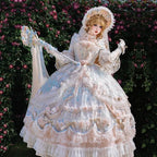 Hime Lolita Tea Party Fashion Pink Rose Gorgeous Pink Blue Flower Maxi Dress Plus Size